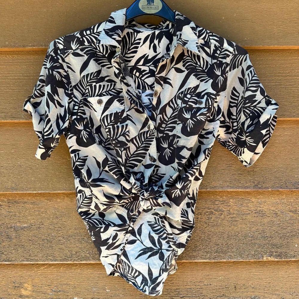 Vintage Island Brown Tan Hawaiian Style Button Down Women’s Top Size S